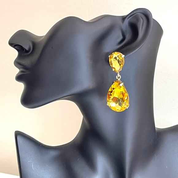 Earrings Amber Rhinestone Gold 2" Drop Dangle Chunky Jewelry O02 - Picture 2 of 4
